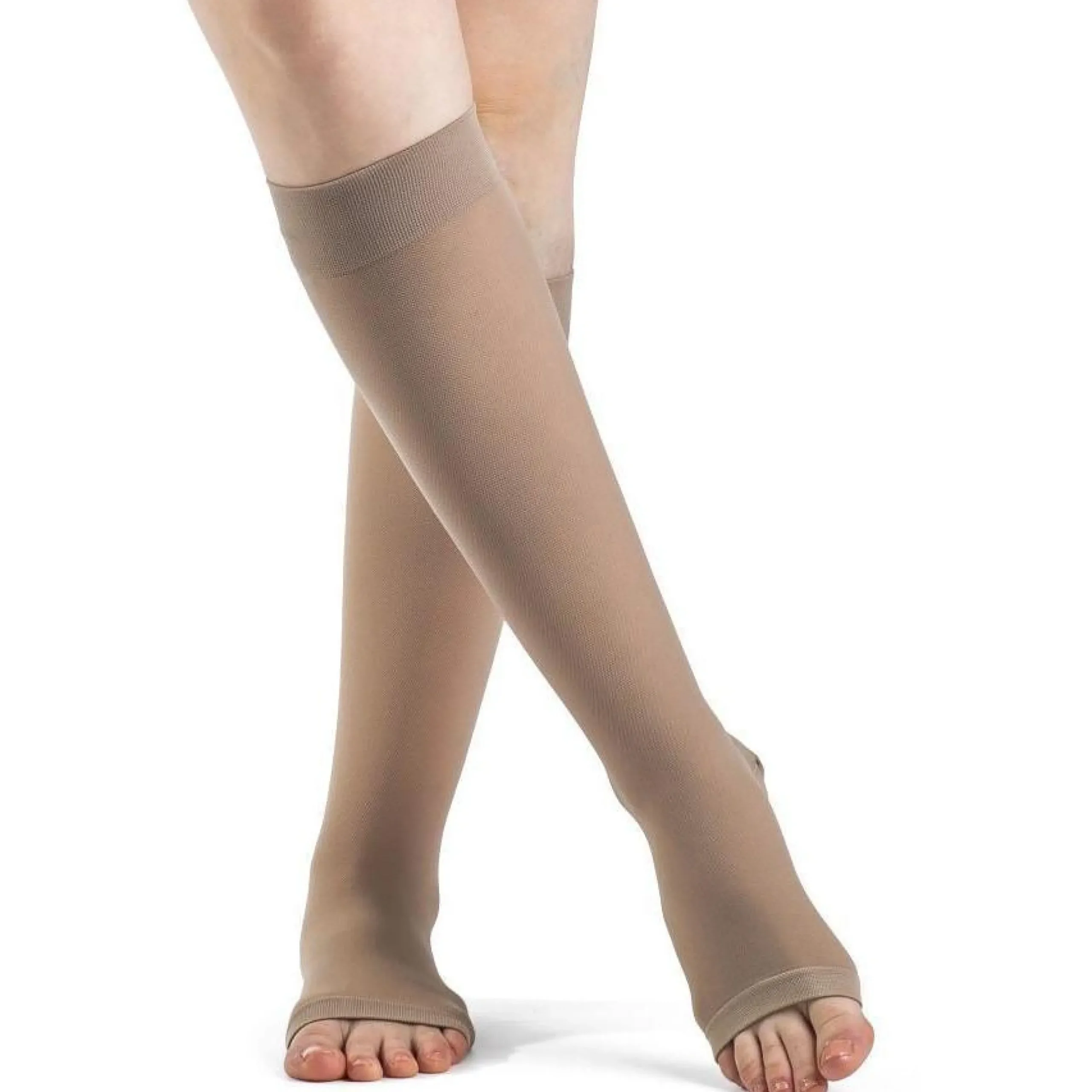 Dynaven Opaque Women's Knee High 30-40 mmHg, Open Toe w/ Silicone Top