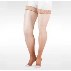 Juzo Naturally Sheer Thigh High 20-30 mmhg w/ Silicone Band, Open Toe