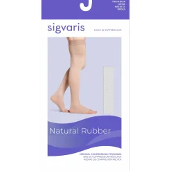 Sigvaris Natural Rubber Thigh High 30-40 mmHg, Open Toe w/ Silicone Beaded Grip-Top
