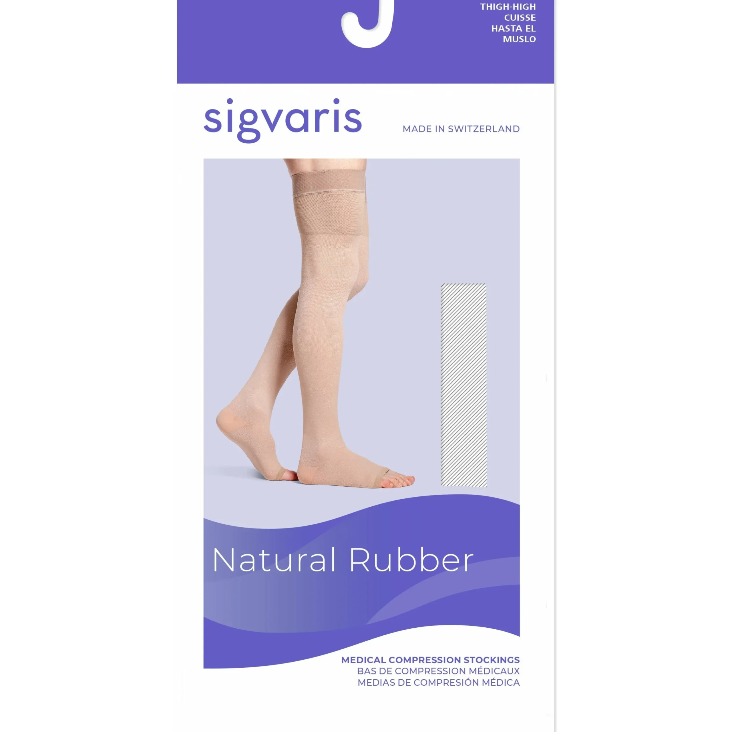 Sigvaris Natural Rubber Thigh High 40-50 mmHg, Open Toe w/ Silicone Beaded Grip-Top