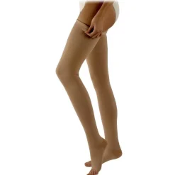 Sigvaris Natural Rubber Thigh High 40-50 mmHg, Open Toe w/ Silicone Beaded Grip-Top