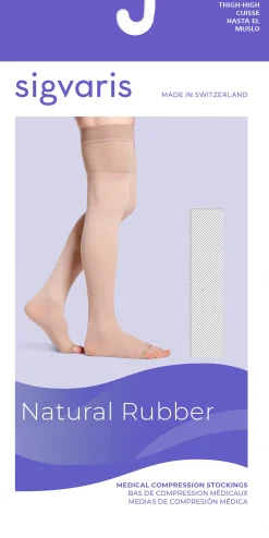Sigvaris Natural Rubber Thigh High 30-40 mmHg, Open Toe w/ Waist Attachment