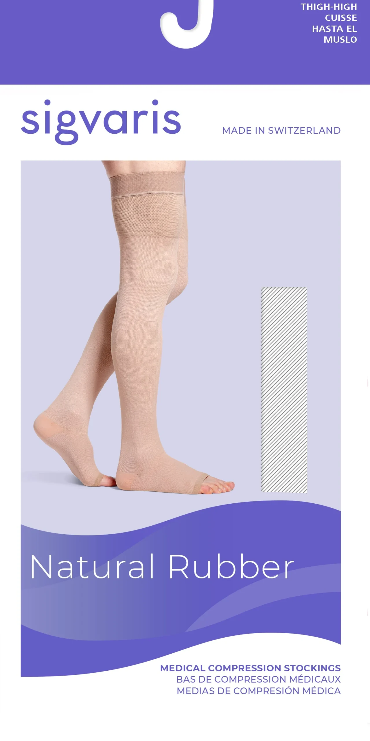 Sigvaris Natural Rubber Thigh High 30-40 mmHg, Open Toe w/ Waist Attachment