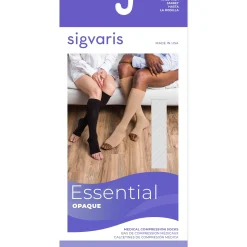 Sigvaris Opaque Knee High 30-40 mmHg, Open Toe w/ Silicone Band Grip-Top