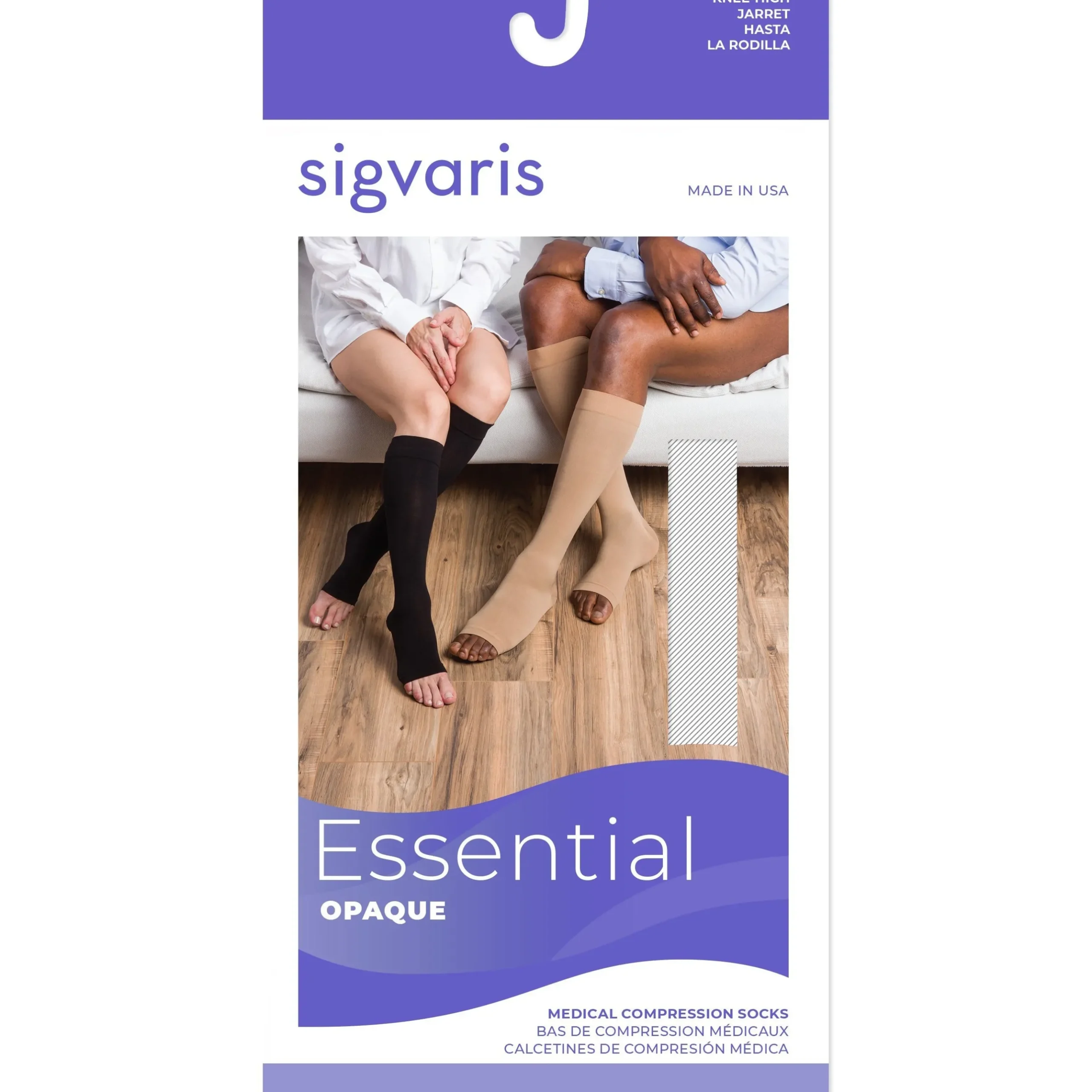 Sigvaris Opaque Knee High 20-30 mmHg, Open Toe w/ Silicone Band Grip-Top