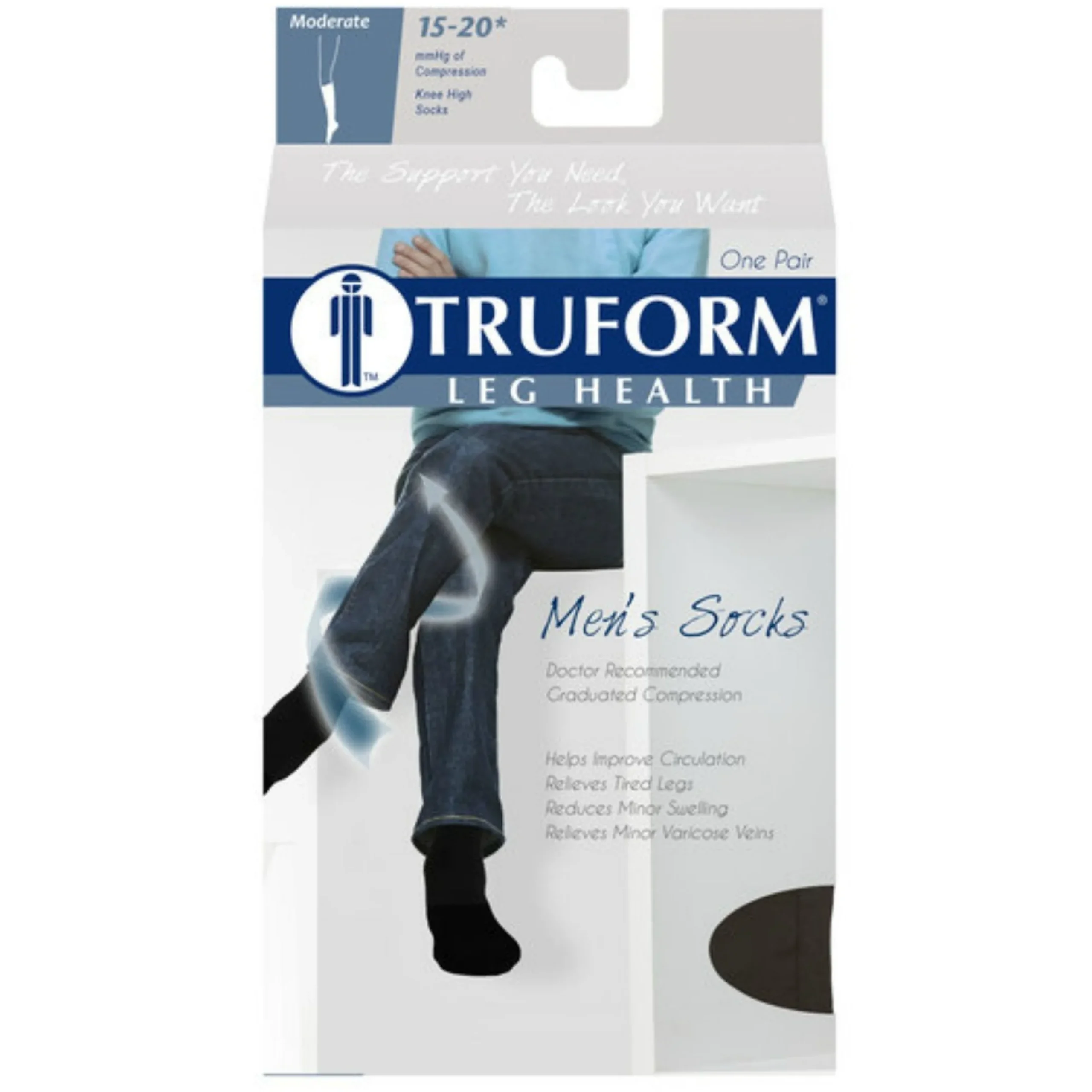 TRUFORM® Men's Cushion Foot Knee High 15-20 mmHg