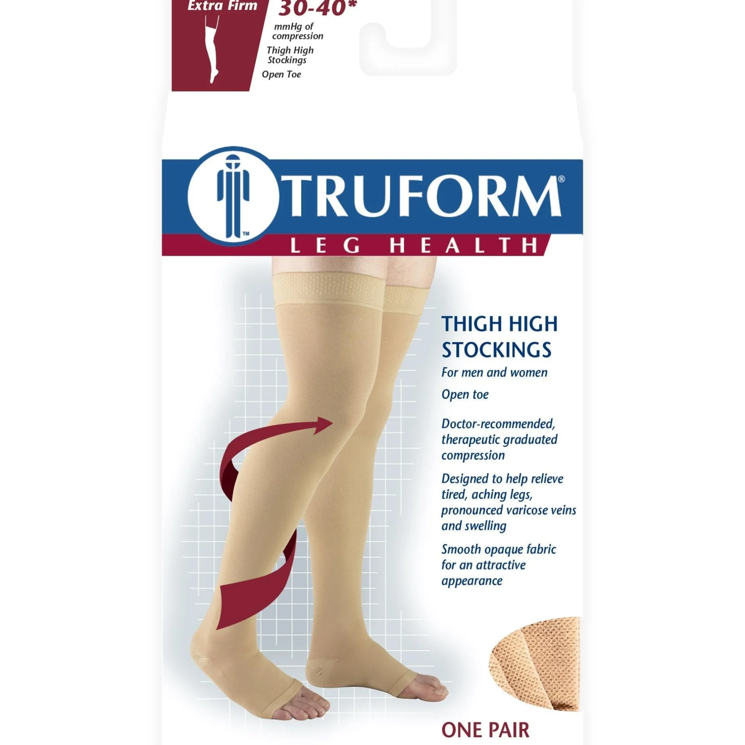 TRUFORM® Thigh High 30-40 mmHg w/ Silicone Dot, Open Toe